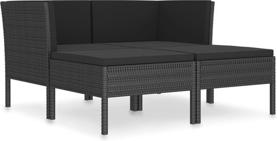 vidaXL 4-delige Loungeset met kussens poly rattan zwart