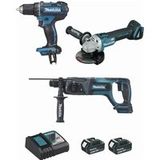 Makita - Lot de 3 outils 18 V Li-ion 4 Ah Perceuse Ddf482 + Meuleuse Dga504 + Perforateur Dhr241- 2 Batteries, Chargeur, Coffret - Dlx3078mj
