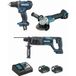 Makita - Lot de 3 outils 18 V Li-ion 4 Ah Perceuse Ddf482 + Meuleuse Dga504 + Perforateur Dhr241- 2 Batteries, Chargeur, Coffret - Dlx3078mj