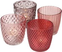 Boltze Waxinelichthouders Theelichthouders Set van 4 Glas Roze tinten