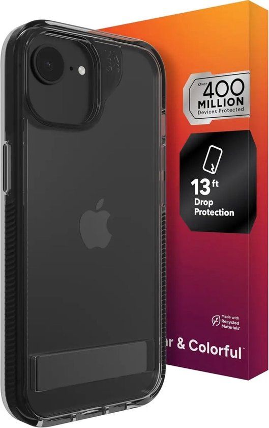 ZAGG Santa Cruz Snap Hoesje Geschikt voor Apple iPhone 17e/16e/15/14/13 - Back Cover - met Kickstand - Transparant Zwart