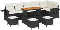 vidaXL Tuinbank Set 10-delig Zwart Polyrattan