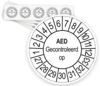 Merkloos / Sans marque Ricard Keuringsstickers AED Gecontroleerd op 2027 | 50 stuks, Ø 35 mm | Wit