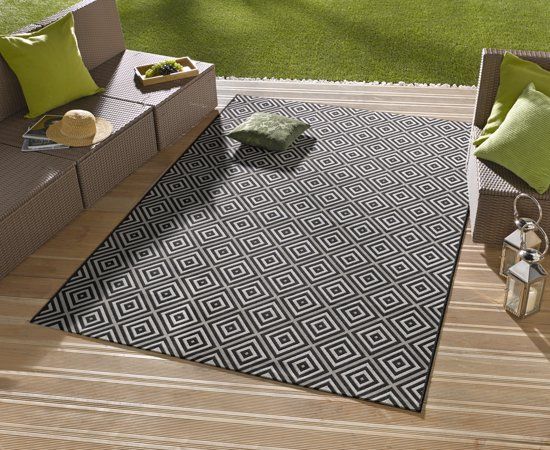 Bougari Vloerkleed - In&outdoor - Karo - Zwart - 80x200cm geweven