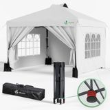VOUNOT® Tuinpaviljoen, 3 x 3 m, pop-up tent, opvouwbaar, met wanden, waterdicht, uv-bescherming, ademend, in hoogte verstelbaar, met draagtas, eenvoudige installatie, wit