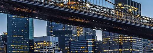 Fotobehang - Blue Hour over New York - 366 x 127 cm - Multi