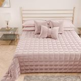 PETTI Artigiani Italiani - Quilt voor tweepersoonsbed van zacht en warm fluweel, lente- en herfstdekbed voor tweepersoonsbed, poeder, 100% Made in Italy