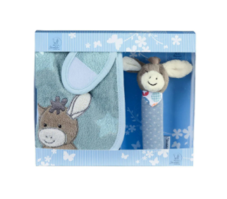 Sterntaler Emmi Gift Set - Bib & Grab Toy - Unisex - Blue/Multi
