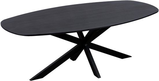 QUVIO Eettafel Sofia - Deens Ovaal - 180 x 90 cm - Stalen kruispoot - Matrix poot - FSC® gecertificeerd mangohout - Zwart