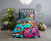 Good Morning dekbedovertrek graffiti - 1 persoons 140x200/220 cm - Multi - 100% Katoen renforcé