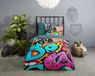 Dekbedovertrek graffiti - 1 persoons 140x200/220 cm - Multi - 100% Coton renforcé