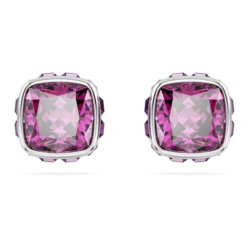 Swarovski Birthstone Oorknopjes - Februari - Roze - Vierkant - Rodium