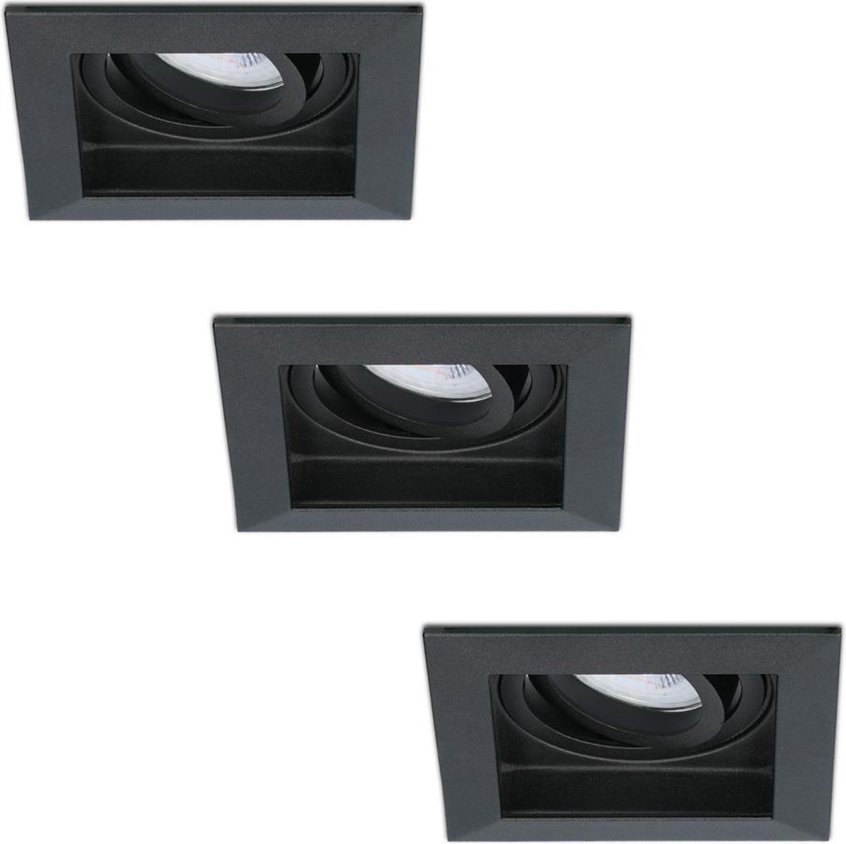 HOFTRONIC 3x Durham - Vierkante inbouwspot - LED - Zaagmaat 85x85mm - Zwart - Dimbaar - Kantelbaar - 5 Watt - 350 lumen - 230V - 4000K Neutraal warm wit - Verwisselbare GU10 - Plafondspots - Inbouwspot voor binnen -