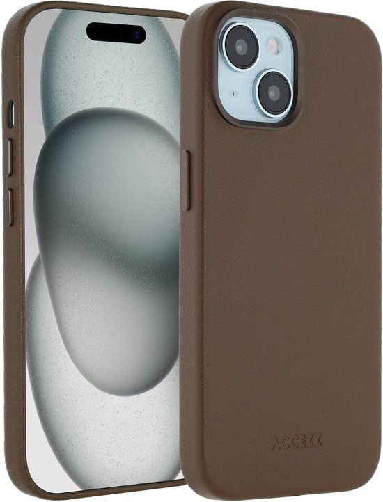 Accezz Leather Backcover voor iPhone 15 - MagSafe - Coffee Brown