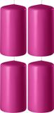 Enlightening Candles 4x Fuchsia roze cilinderkaarsen/stompkaarsen 6 x 8 cm 27 branduren - Geurloze kaarsen fuchsia roze - Woondecoraties