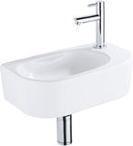 QeramiQ Fuente Fonteinset - 40x21.5x12cm - rechts - glad - halfrond - 1 kraangat - keramiek - fonteinkraan chroom - afvoerplug - verlaagd sifon - Wit Glans