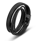 SERASAR Leren Manchetarmband voor Heren [Wrap] - Zwart 34cm