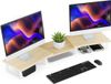 Bol Grand support pour moniteur, support pour 2 ou 3 moniteurs, rehausseur d'écran avec longueur et angle réglables, organisateur de bureau, support d'écran pour ordinateur, ordinateur portable, imprimante, téléviseur (chêne)