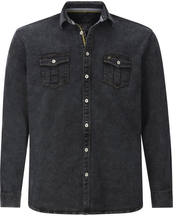 Jan Vanderstorm heren Denim Overhemd - 43/44 - zwart - Plus Size