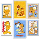 DKORARTE Set van 6 houten afbeeldingen, decoratie voor moderne woonkamer, slaapkamer, kinderkamer, Garfield met metalen hangers (2 x 38 x 29 cm, 4 x 29 x 20 cm)