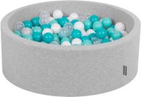 KiddyMoon Ballenbad 90x30cm/300 ballen ∅ 7cm rond, lichtgrijs:licht turkoois/wit/transparant/turkoois
