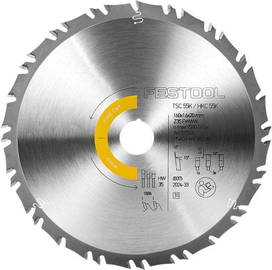 Festool Cirkelzaagblad voor hout | Wood Fine Cut | Ø 160mm Asgat 20mm 35T - 578586