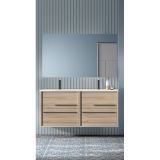 Saniclass Prime Essential Badkamermeubelset - 120x55x46cm - 2 ovale wasbakken wit - 2 kraangaten - 4 lades - rechthoekige spiegel - licht eiken
