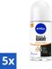 NIVEA 5 x Deodorant Roller Zwart & Wit Ultieme Impact - 72 Uur Anti-Transpirant - 50 ml - Voordeelverpakking