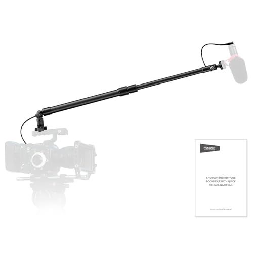 NEEWER Koolstofvezel Microfoon Boom Pole, 44-92cm Uitschuifbaar, Ingebouwde 3,5 mm TRS Mannelijk naar Vrouwelijk Kabel, NAVO Nail, Koude Schoenhouder, 180° Tilt, 500g Max Load Mic Arm voor Interviews