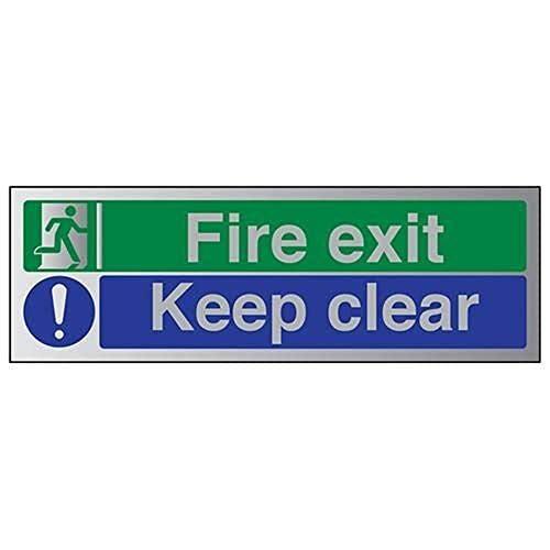 V Safety VSafety Fire Exit/Houd duidelijk teken - 450mm x 150mm - Zelfklevend Alu Effect