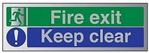 VSafety Fire Exit Sign - 450mm x 150mm - Self-Adhesive Aluminum Effect