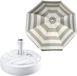 Merkloos Tuin parasol met voet van 10 liter - zilvergrijs/wit strepen - polyester/kunststof - Dia 180 cm - verstelbaar - Voet plastic wit met D39 cm