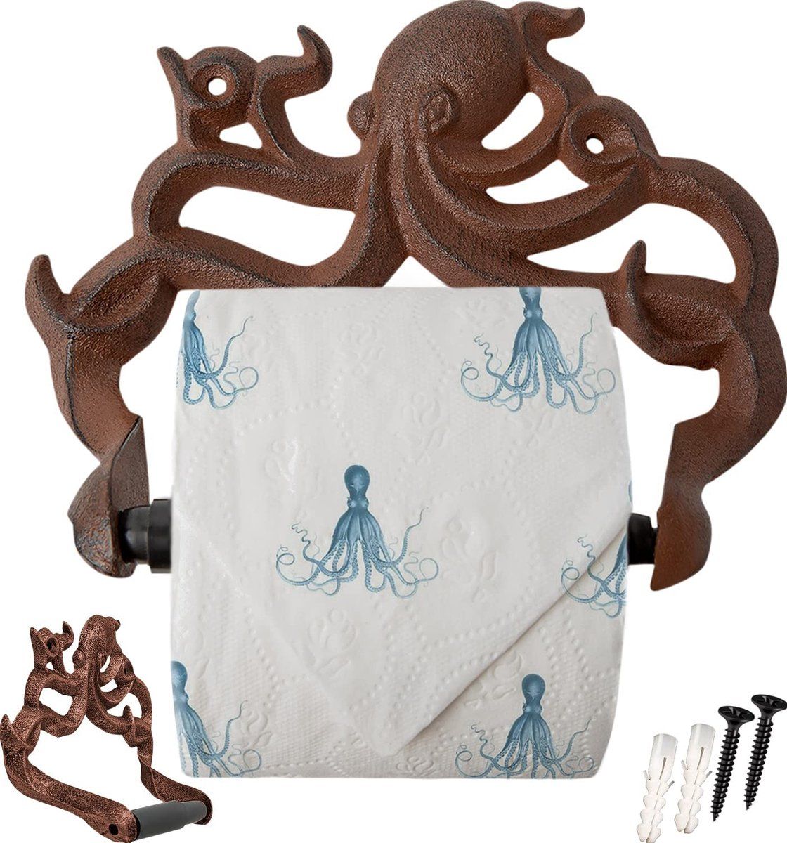 Comfify Decoratieve Gietijzeren Octopus Toiletrolhouder - Roestbruin