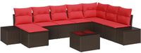 vidaXL Tuinbank Set 8-delig Bruin en Rood Polyrattan