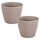 WELLHOME 2 x ronde bloempot, 8 l, van kunststof in mokka, Ø 25,9 x 22 cm