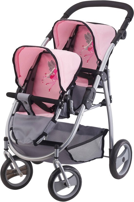 Bayer Design Bayer Poppenwagen Twin Grijs/roze 60 Cm