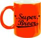 Bellatio Decorations Shoppartners Bv Super broer mok - neon oranje - familie cadeau mok / beker - 330 ml - verjaardag / bedankt cadeau