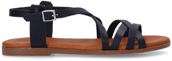 Manfield - Dames - Zwarte leren sandalen - Maat 36