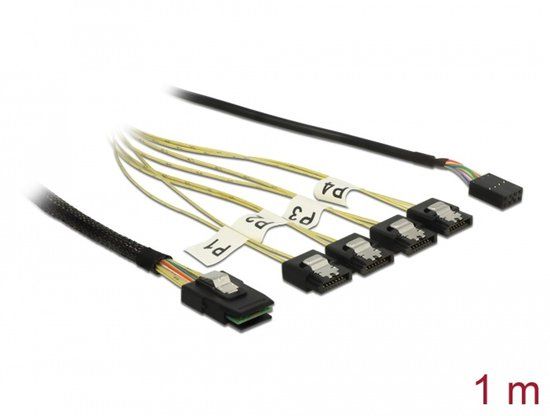 Delock Cable Mini SAS SFF-8087 > 4 x SATA 7 pin + Sideband 1 m metal
