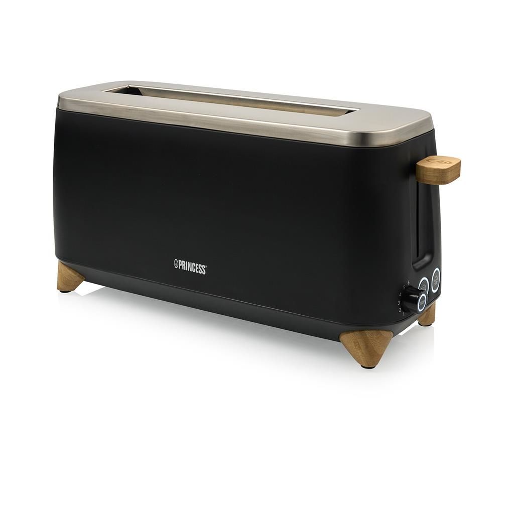 Princess 142361 Broodrooster - 2 sneetjes - 1000W - Zwart/Zilver/Hout