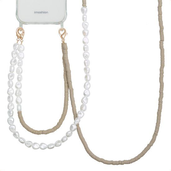Selencia Universeel Telefoonkoorden Set met Parels en Elastiekjes - Telefoon Ketting - GSM Koord - Greige