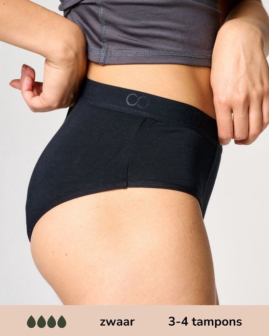 Moodies Undies Moodies menstruatie ondergoed - Bamboe Hipster - zwaar kruisje - maat M - zwart