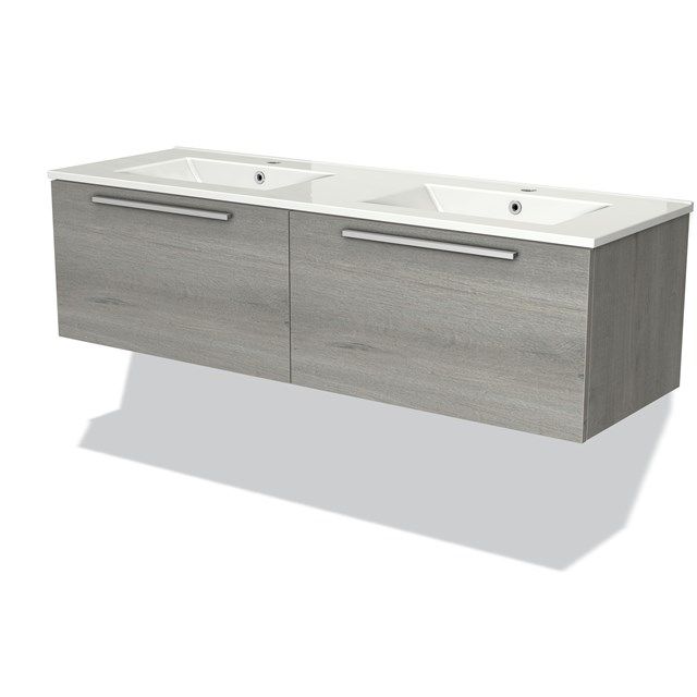 Maxaro Badkamermeubel 140cm Modulo Grijs Eiken 2 Lades Vlak Wastafel Keramiek