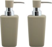 MSV Distributeur de savon - 2x - Haiti - céramique - taupe/argent - 6 x 15 cm - 240 ml