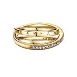 Pandora Signature Crossover Pavé Triple Band 14-karaats vergulde ring met heldere zirkoniasteentjes, 58