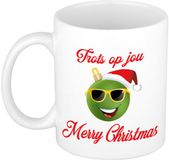Bellatio Decorations Kerst cadeau koffiemok - Trots op jou - smile - groen - Merry Christmas - collega