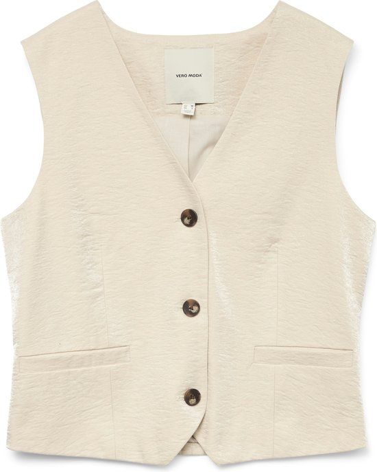 Vero Moda VMLIANA SL SHINY WAISTCOAT 10328657 Oatmeal Gilet - Size 38