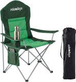 Merkloos / Sans marque Relaxdays Opvouwbare Campingstoel, Draagtas, Bekerhouder, 160 kg, Gepolsterd, Polyester, Groen, 108x86x61 cm