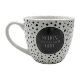 Dekohelden24 Maxi XXL koffiemok/mok van porselein, zwart-wit gestippeld, motief: Schön, dass es Dich gibt Afmeting H/Ø: 9,2 x 10,5 cm, inhoud 400 ml, vaatwasmachinebestendig.