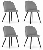 LEOBERT Set de 4 Chaises BELLO - Velours Gris Clair, Pieds en Métal Noir